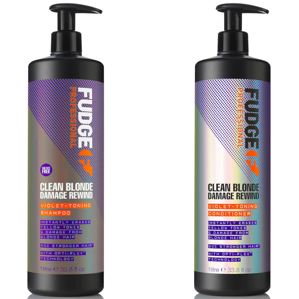 Fudge Professional Clean Blonde Damage Rewind Violet-Toning Shampoo and Conditioner Bundle 1L