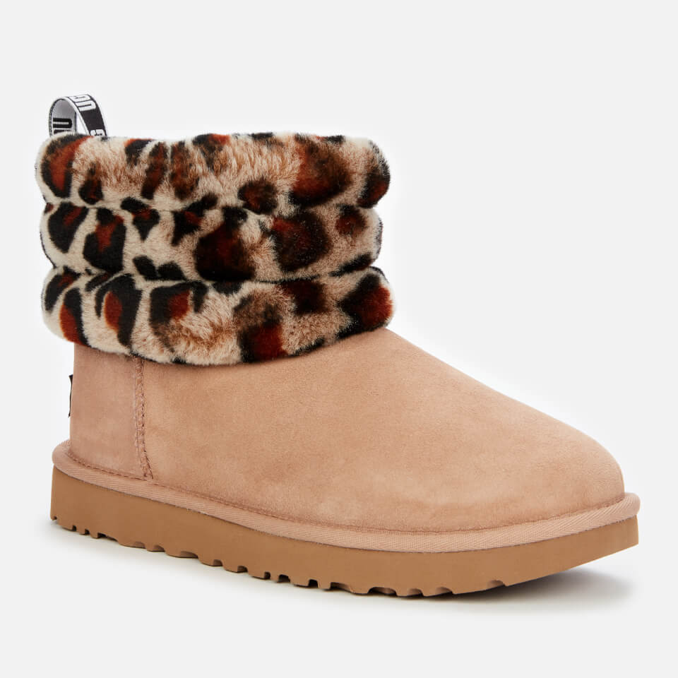 UGG Women s Fluff Mini Quilted Leopard Sheepskin Boots Amphora Allsole