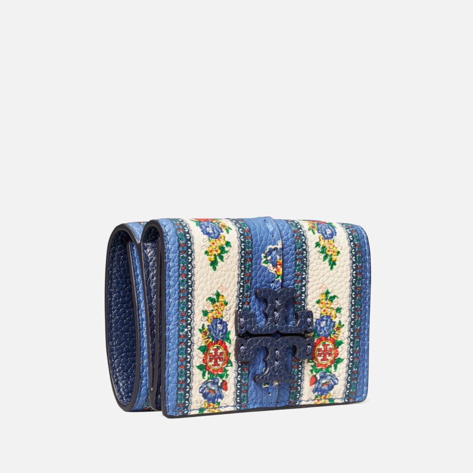 Tory Burch Women's Mcgraw Floral Tri-Fold Mini Wallet - Blue Tea Rose Border