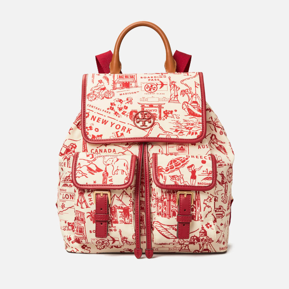 Tory Burch Women's Perry Nylon Printed Flap Backpack - Red Destination