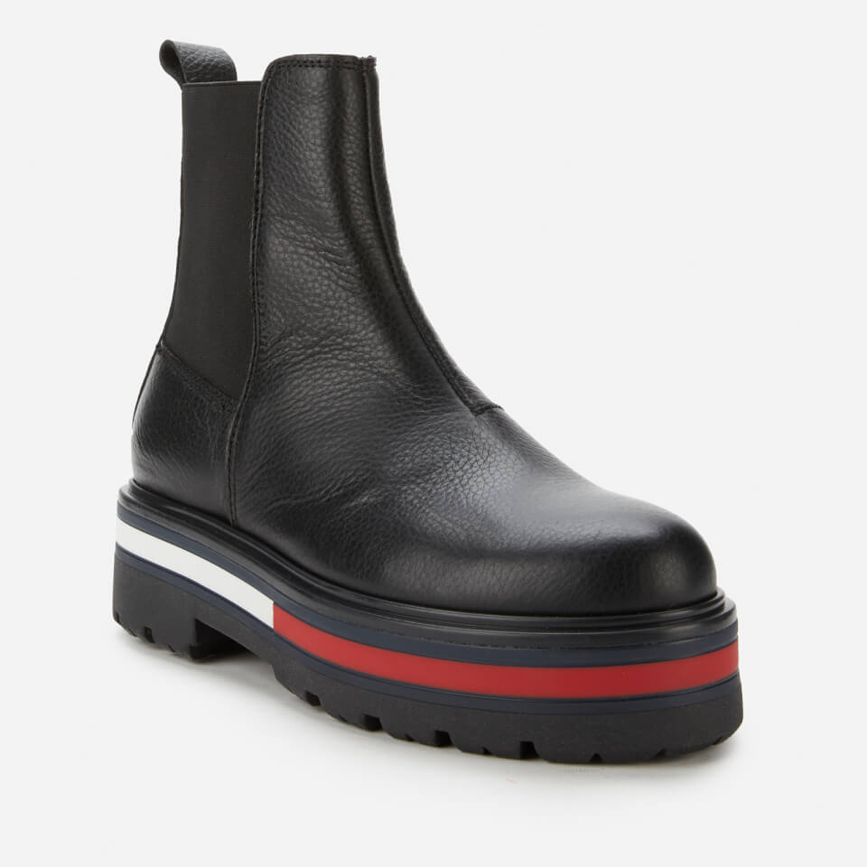 Tommy Jeans Women's Flag Outsole Leather Chelsea Boots Black | Worldwide Delivery | Allsole