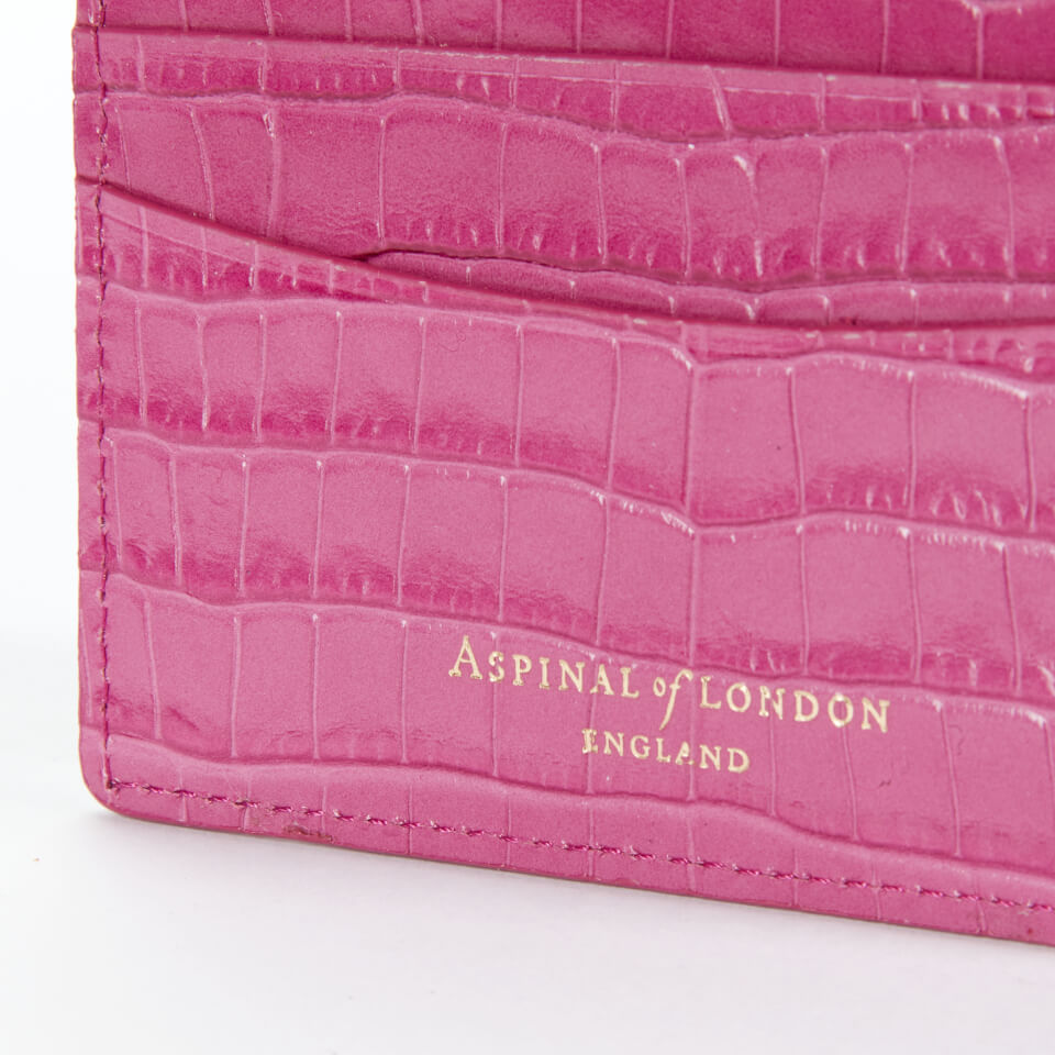Aspinal of London Women's Slim Credit Card Case Deep Shine Small Croc - Hibiscus