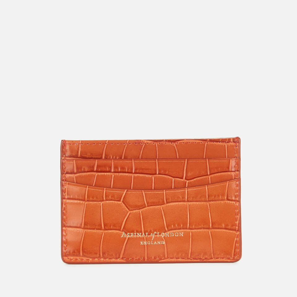 Aspinal of London Women's Slim Credit Card Case Deep Shine Small Croc - Marmalade