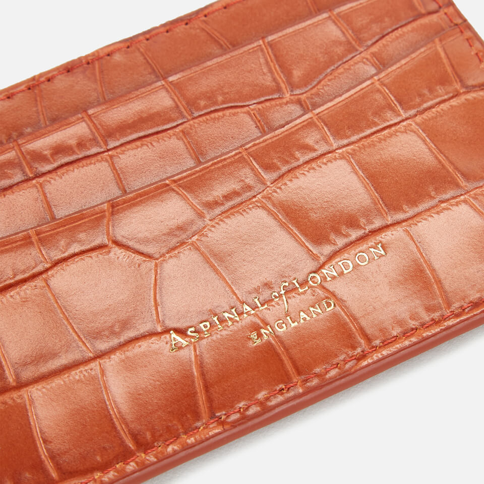 Aspinal of London Women's Slim Credit Card Case Deep Shine Small Croc - Marmalade