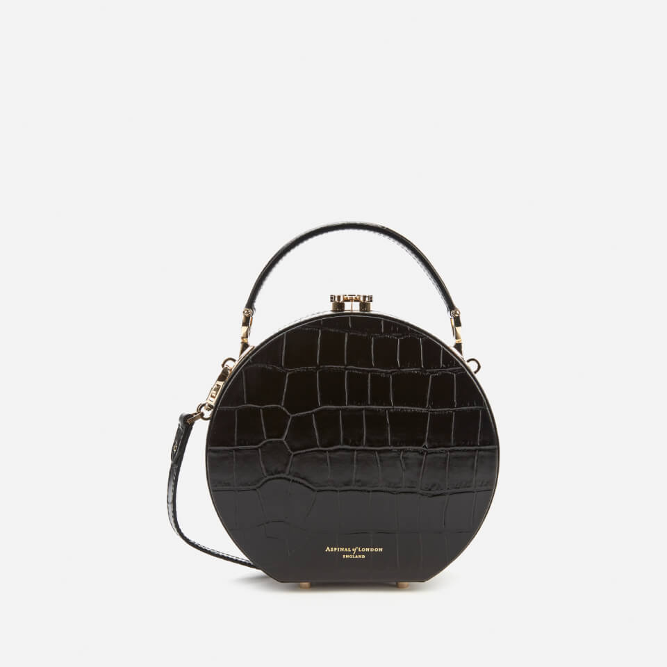 Aspinal of London Women's Hat Box Deep Shine Small Croc Bag - Black