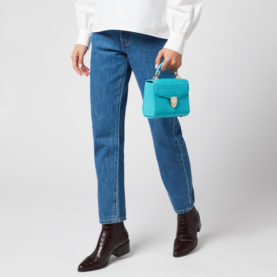 Aspinal of London Women's Mayfair Micro Deep Shine Small Croc Bag - Aqua