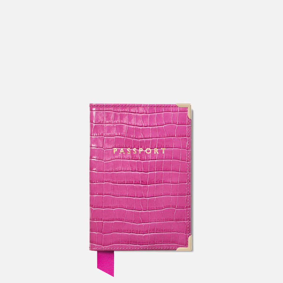 Aspinal of London Women's Plain Passport Cover Deep Shine Small Croc Bag - Hibiscus