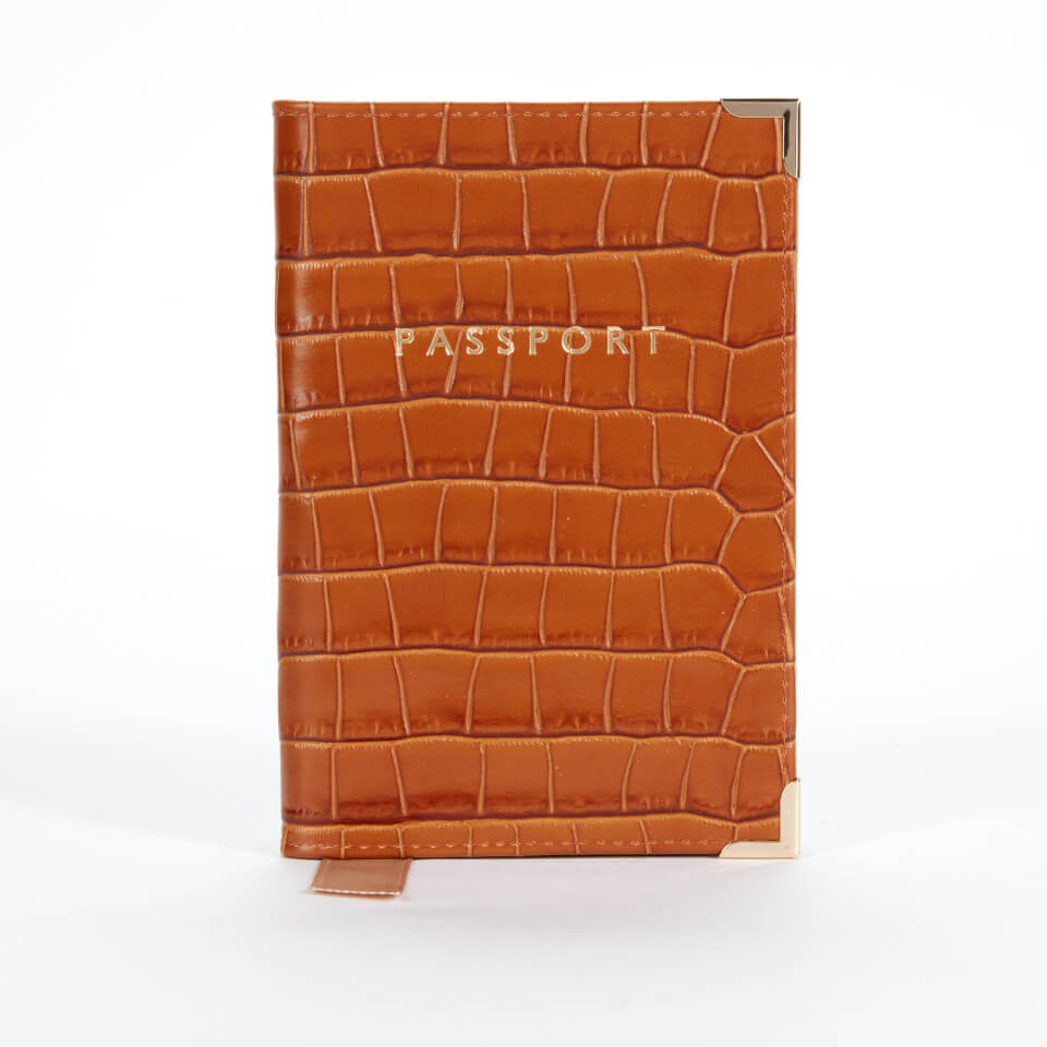 Aspinal of London Women's Plain Passport Cover Small Croc Bag - Vintage Tan