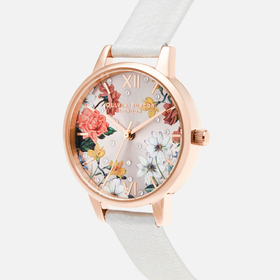 Olivia Burton Women's Sparkle Florals Midi Shimmer Watch - Pearl & Pale Rose Gold