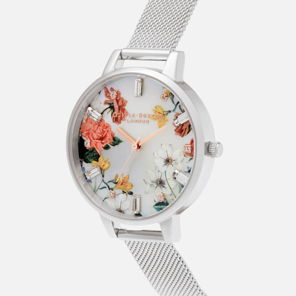 Olivia Burton Women's Sparkle Florals Demi Mop Dial Watch - Silver Mesh