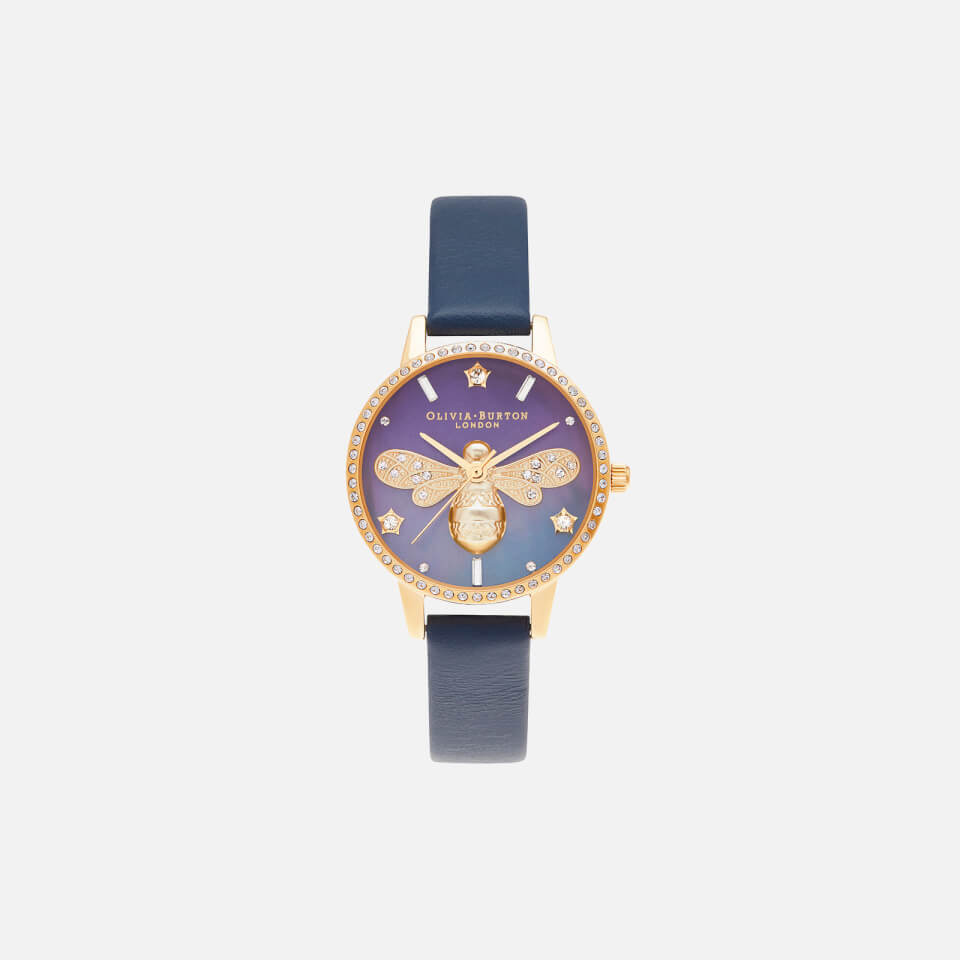 Olivia Burton Women's Sparkle Bee Mop Midi Dial Watch - Navy & Gold