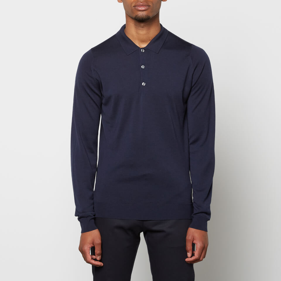 John Smedley Men's Belper Long Sleeve Polo Shirt - Midnight - S | Coggles