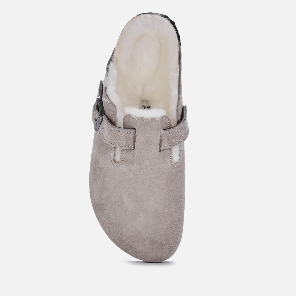 Birkenstock Women's Boston Suede/Shearling Mules - Stone Coin