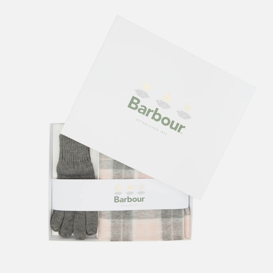 Barbour Casual Women's Wool Tartan Scarf & Gove Set - Pink/Grey Tartan