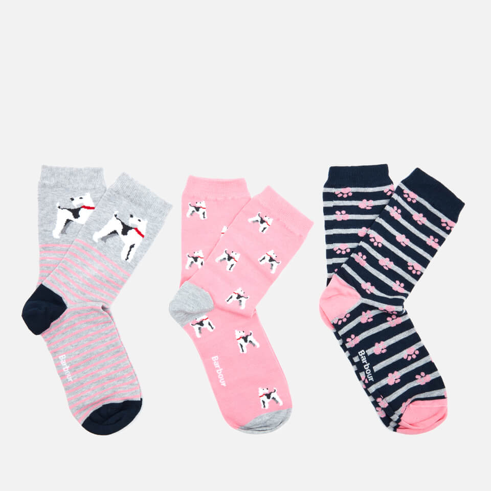 Barbour Casual Women's Terrier Paw Sock Giftbox - Pink/Grey/Navy