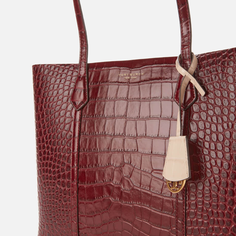 Tory Burch Women's Perry Embossed Small Triple-Compartment Tote Bag - Claret