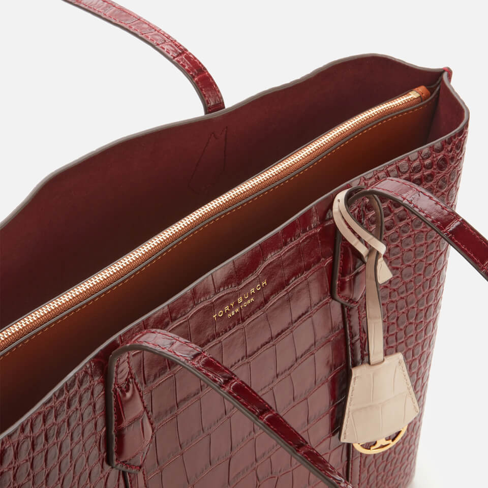 Tory Burch Women's Perry Embossed Small Triple-Compartment Tote Bag - Claret