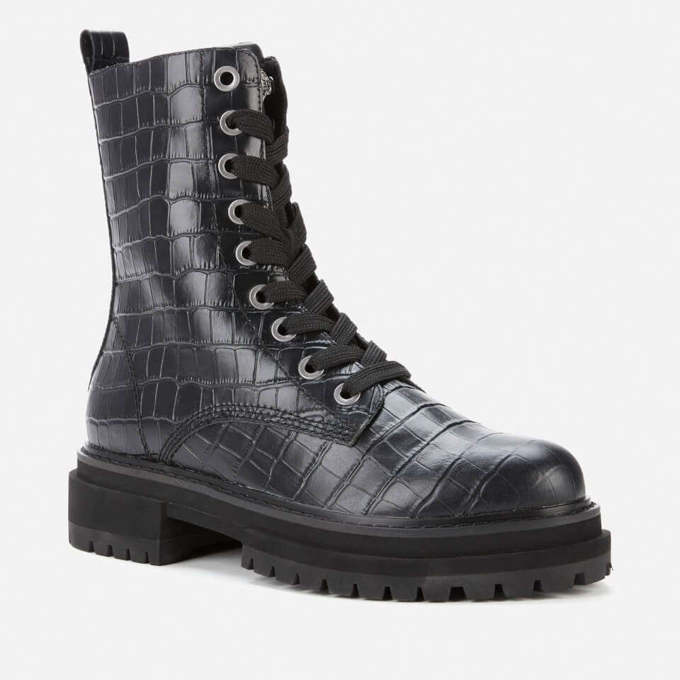 Kurt Geiger London Women s Siva Croc Print Leather Lace Up Boots Black Allsole