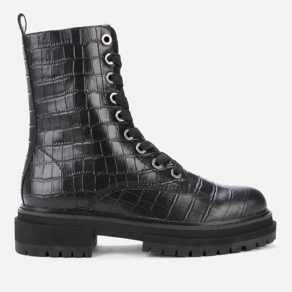 Kurt Geiger London Women s Siva Croc Print Leather Lace Up Boots Black UK 3 Allsole