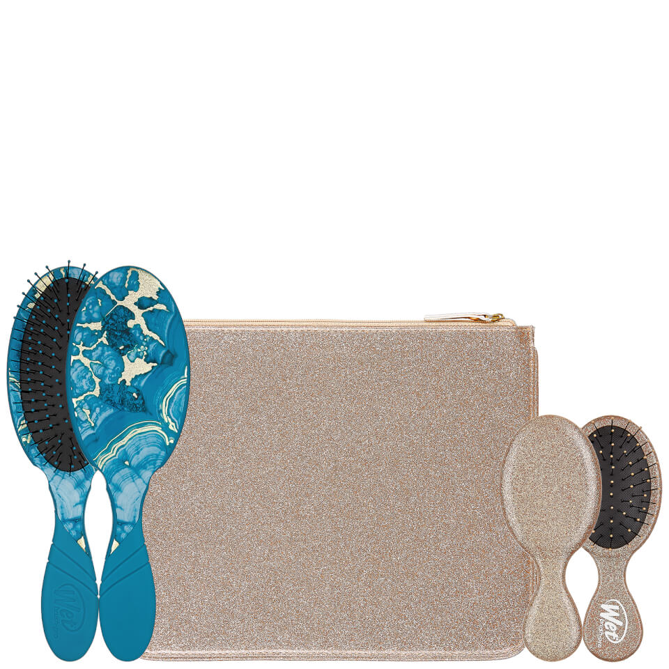 WetBrush Glitter And Go Detangling Set With Pouch - Blue
