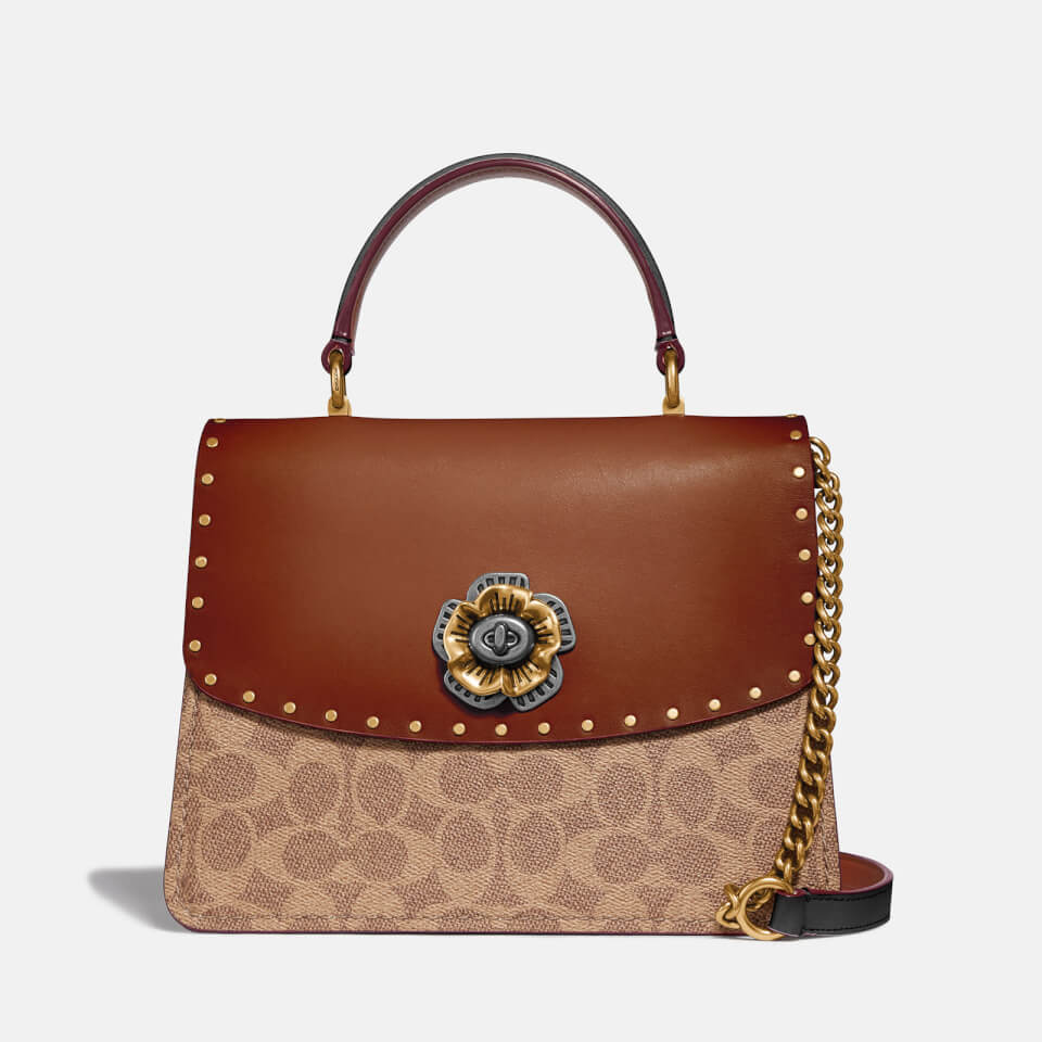 Coach Women s Border Rivets Parker Top Handle Bag Tan Black