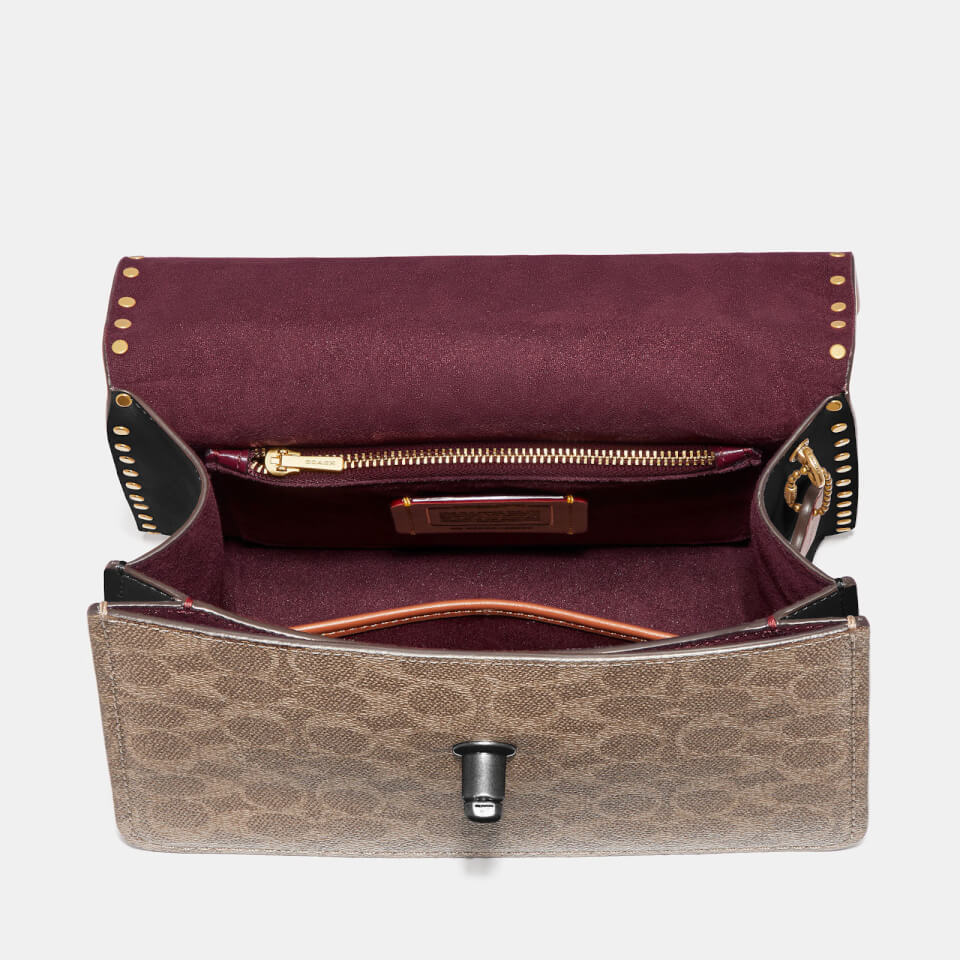 Coach Women's Border Rivets Parker Top Handle Bag - Tan Black