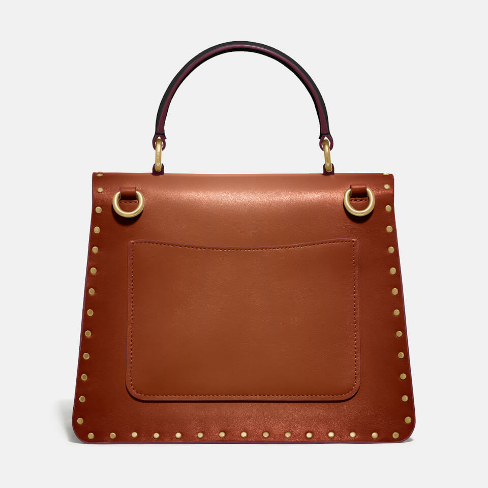 Coach Women s Border Rivets Parker Top Handle Bag Tan Black