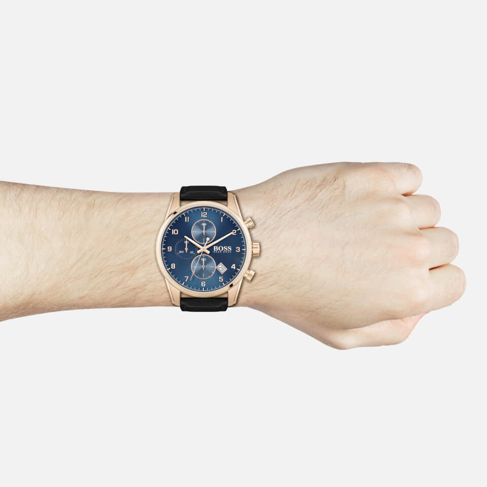 BOSS Hugo Boss Men's Skymaster Leather Strap Watch - Blue/Bronze/Black