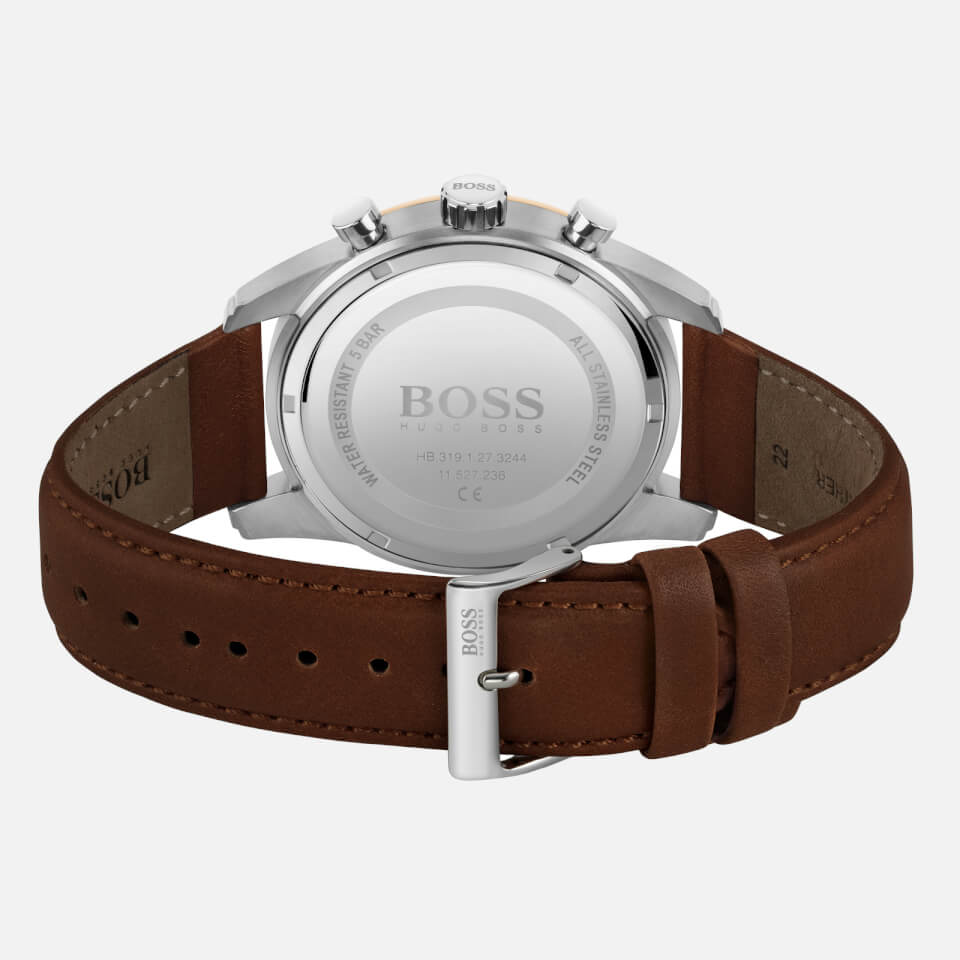 BOSS Hugo Boss Men's Skymaster Leather Strap Watch - White/Silver/Brown