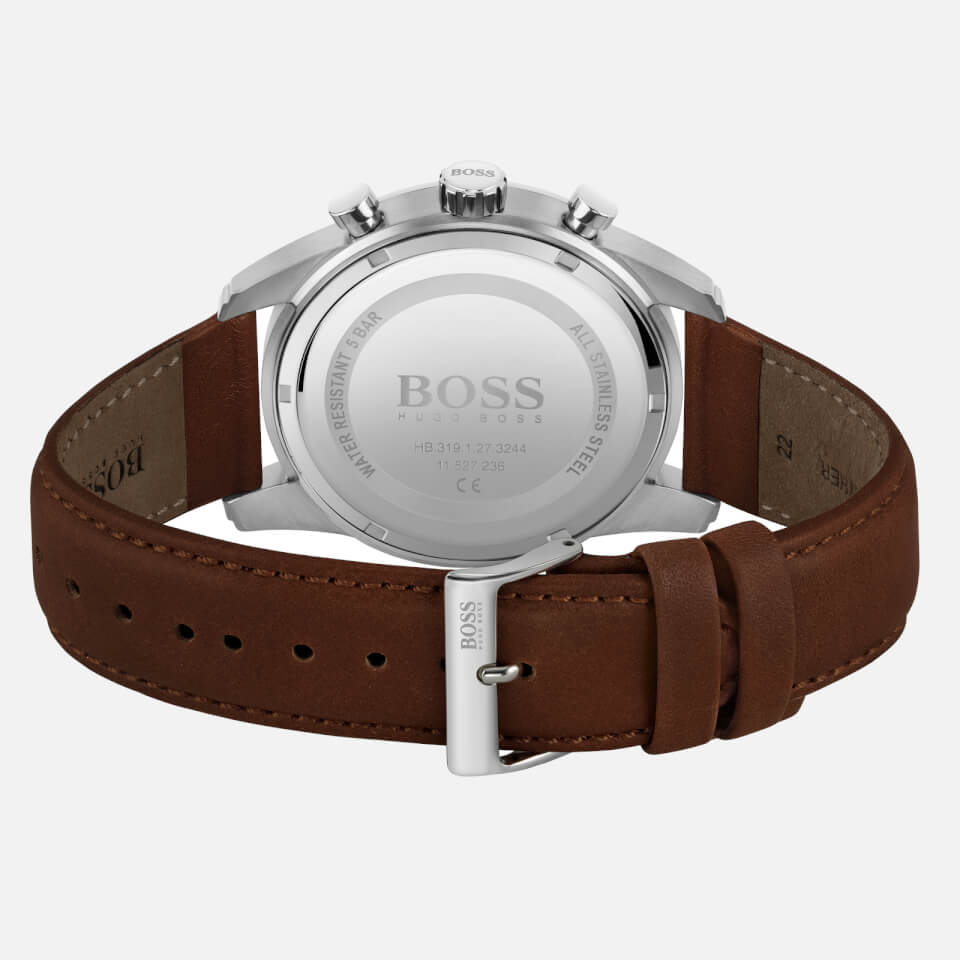 BOSS Hugo Boss Men's Skymaster Leather Strap Watch - Grey/Silver/Brown