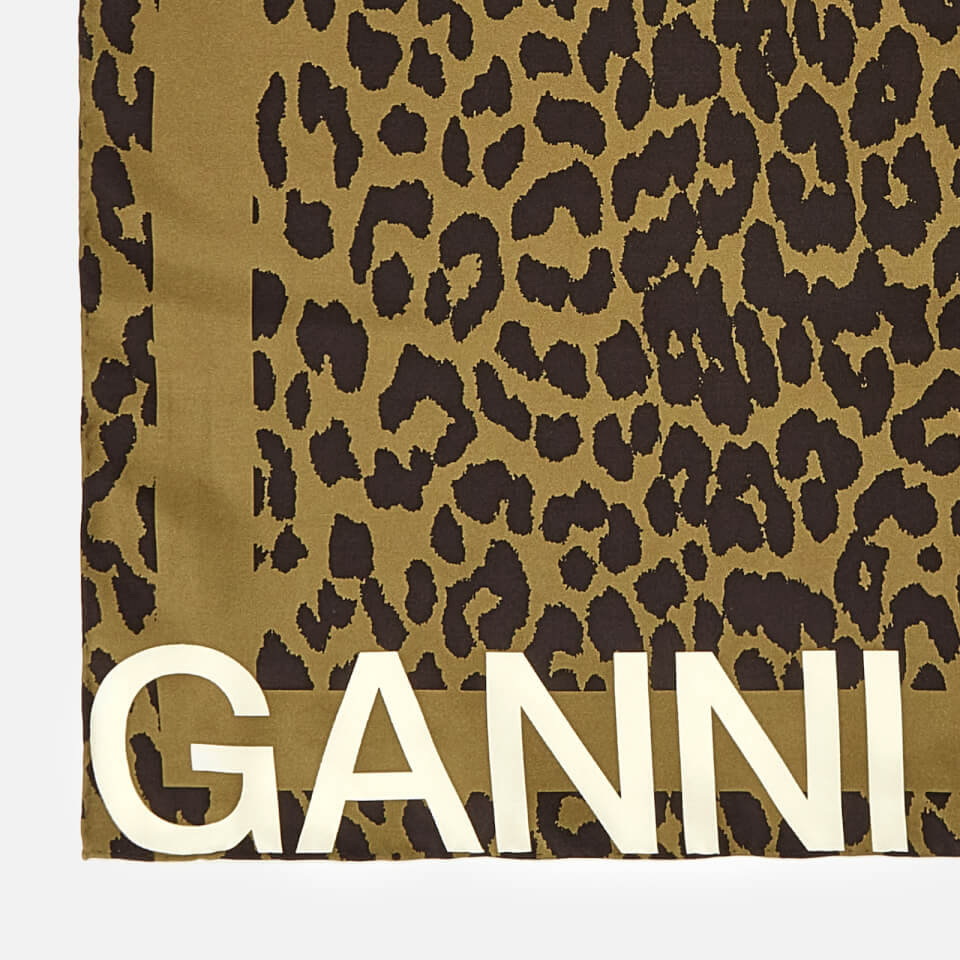 Ganni Women's Leopard Print Scarf - Olive Drab