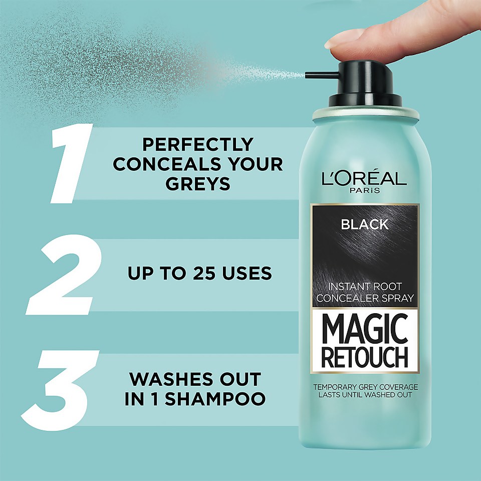 L'Oréal Paris Magic Retouch black 75ml & Precision Instant Grey Concealer Brush Set