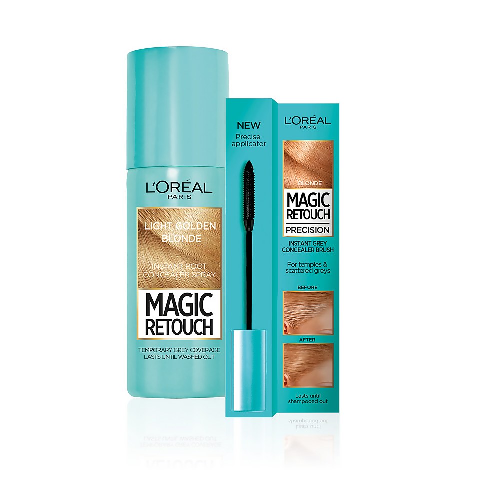 L'Oréal Paris Magic Retouch 9 Light Golden Blonde 75ml & Precision Instant Grey Concealer Brush Set