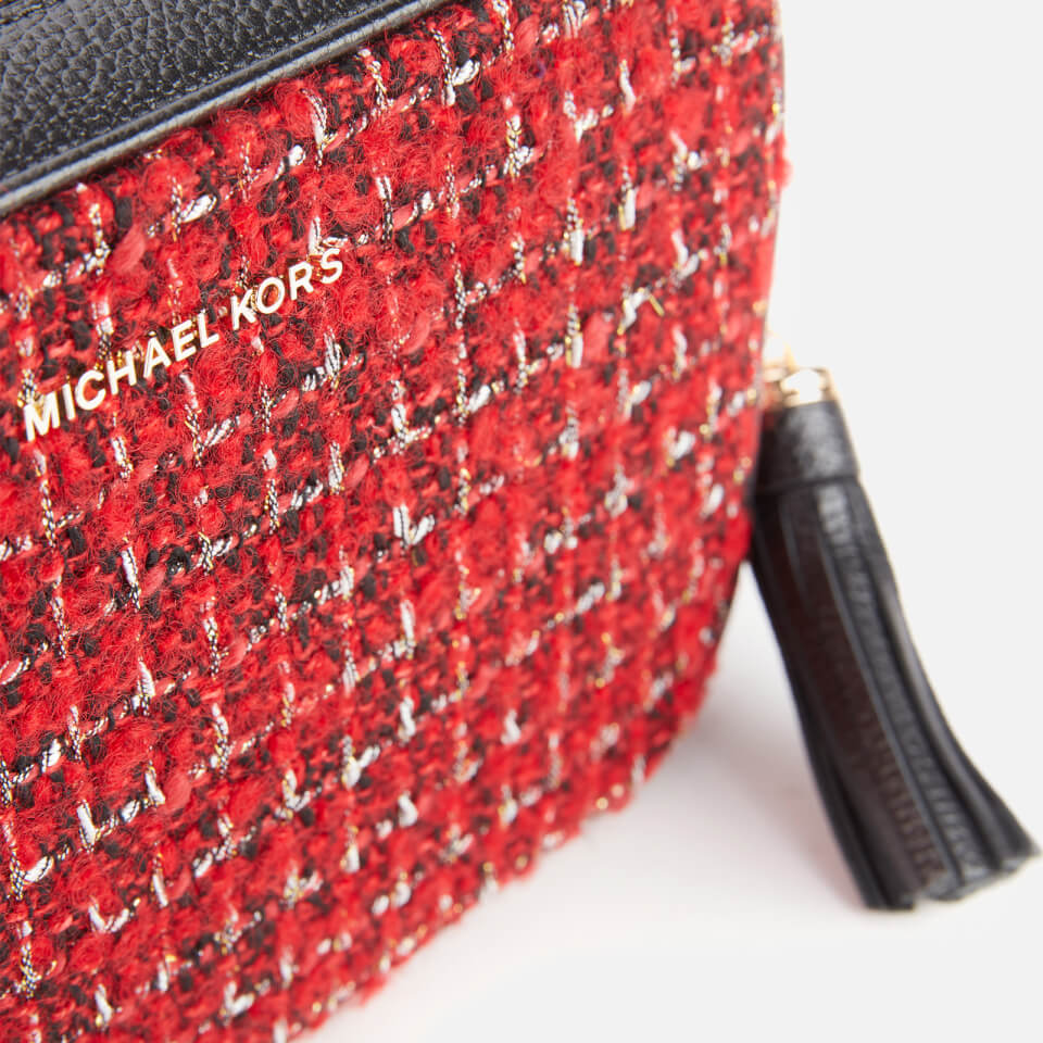 MICHAEL Michael Kors Women's Jet Set Checkered Tweed Medium Camera Bag - Bright Red