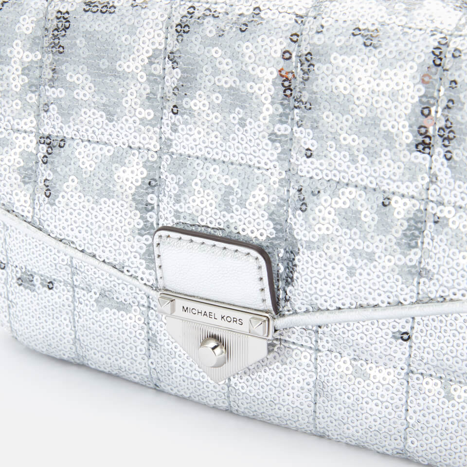 Michael Michael Kors Alex Glitter Leather Cross-body Bag In Silver |  ModeSens | Michael kors, Leather crossbody, Bags