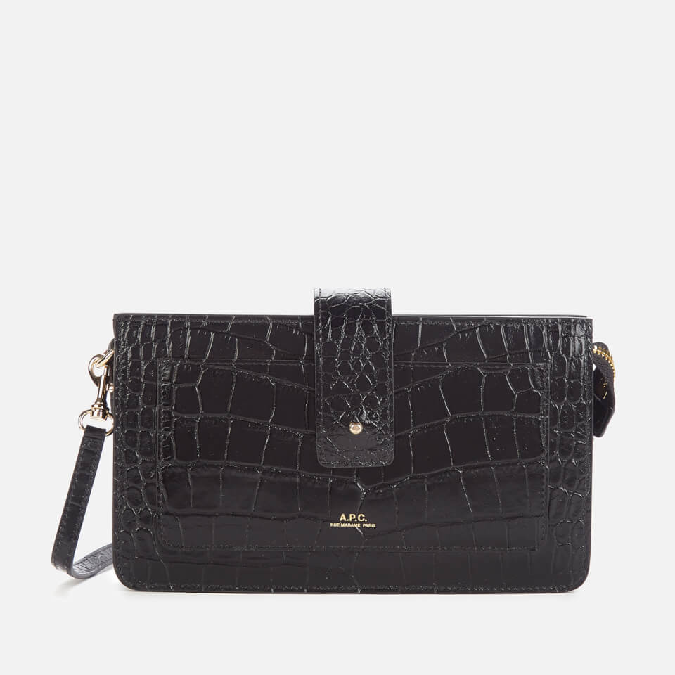 A.P.C. Women s Albane Croc Clutch Cross Body Bag Black Coggles