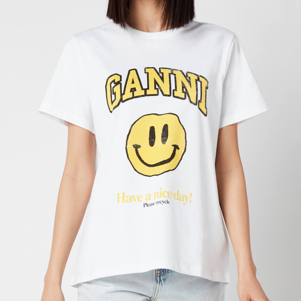 Ganni Basic Jersey Smiley Relaxed T-shirt White - BRIGHT WHITE