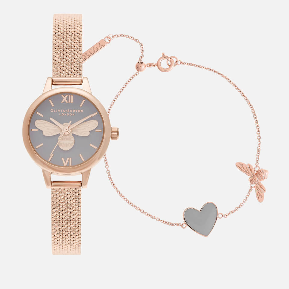 Olivia Burton Women's Lucky Bee Mini You Have My Heart Watch/Bracelet Giftset - Rose Gold