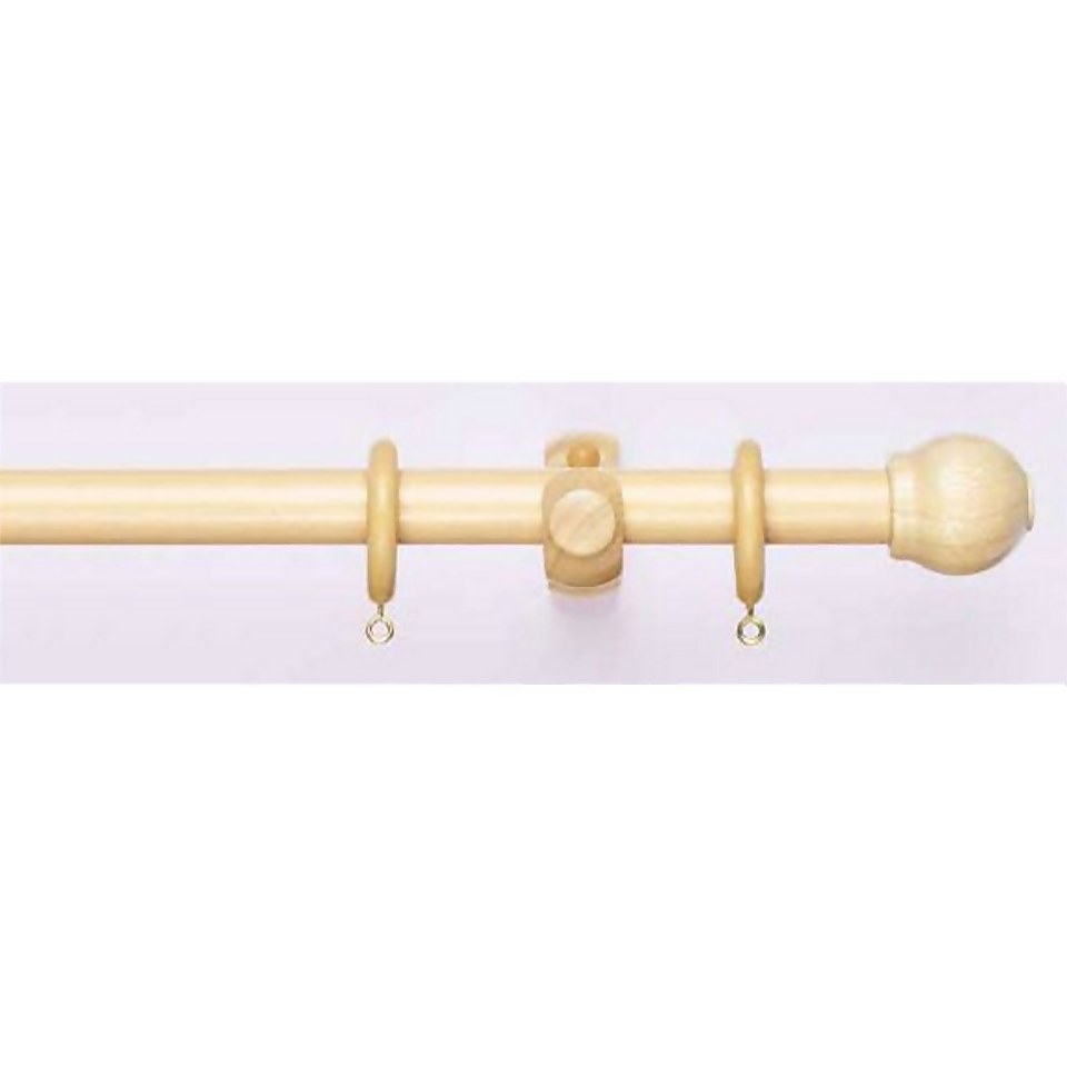 Natural Wooden Curtain Pole & Bullet Finial - 1.2m