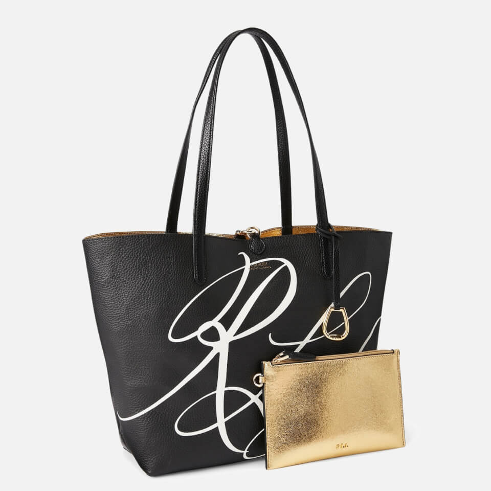 Lauren Ralph Lauren Women's Reversible Script Logo Medium Tote Bag - Black/Antique Gold