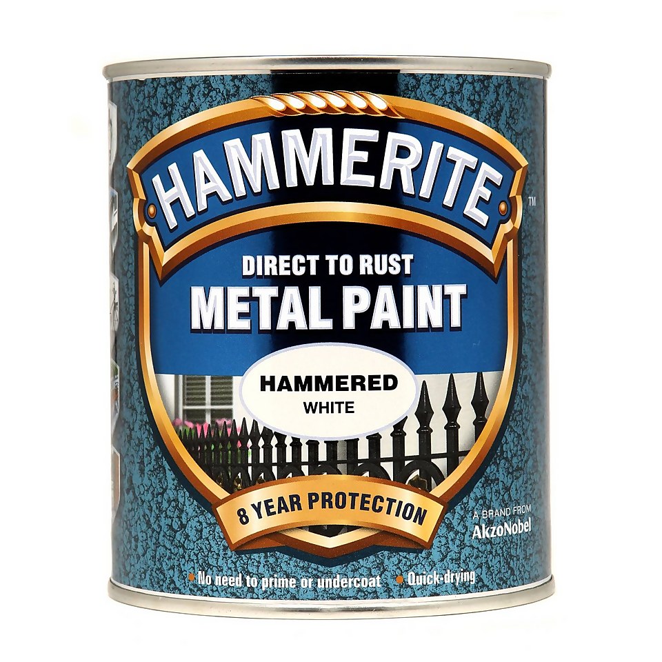 Hammerite Direct To Rust Hammered White Metal Paint - 750ml