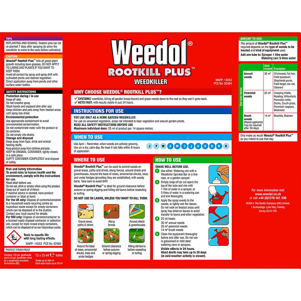 Weedol Rootkill Plus Liquid Concentrate Weedkiller - 12 Tubes