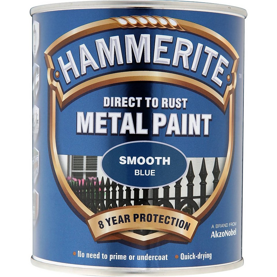 Hammerite Direct To Rust Smooth Blue Metal Paint - 750ml