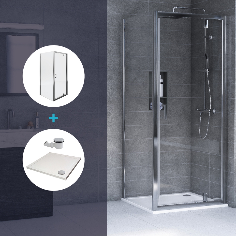 Aqualux Pivot Door Shower Enclosure and Tray Package - 800 x 800mm (6mm Glass)
