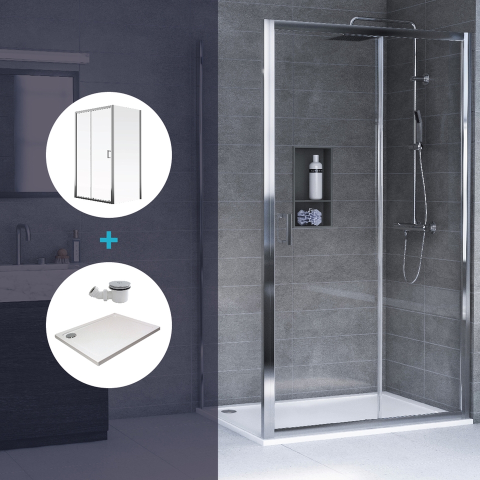 Aqualux Sliding Door Shower Enclosure and Tray Package - 1200 x 900mm (6mm Glass)