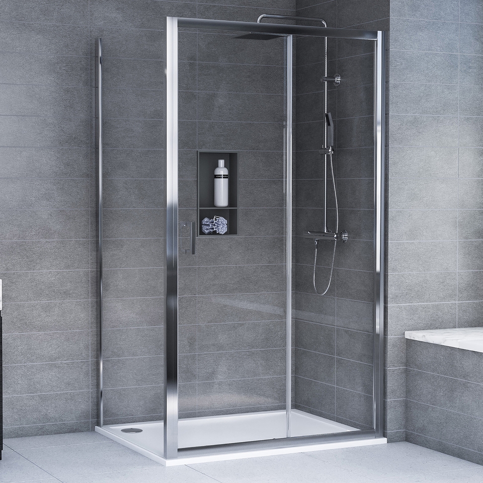 Aqualux Sliding Door Shower Enclosure and Tray Package - 1200 x 900mm (6mm Glass)