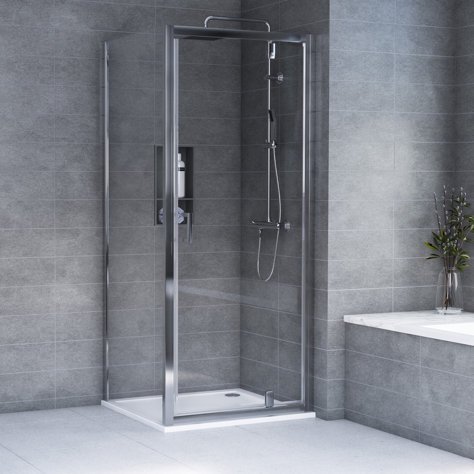 Aqualux Pivot Door Shower Enclosure and Tray Package - 900 x 900mm (6mm Glass)