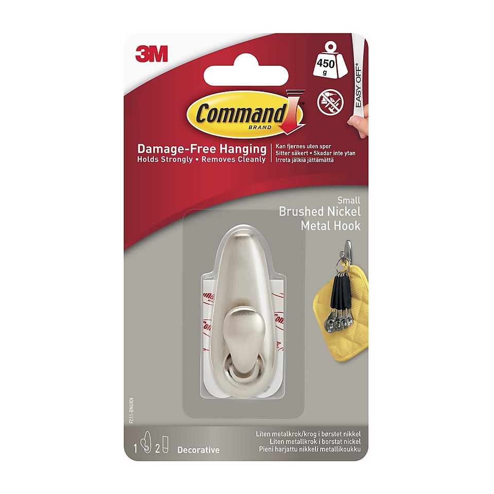 Command Small Self-Adhesive Forever Classic Metal Hook - Brushed Nickel