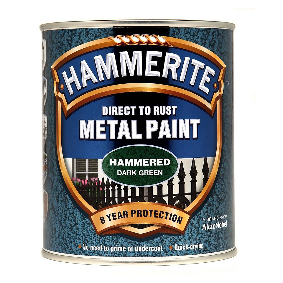 Hammerite Direct To Rust Hammered Dark Green Metal Paint - 750ml