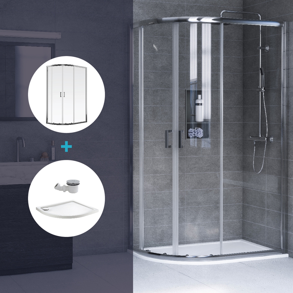 Aqualux Offset Quadrant Right Hand Shower Enclosure and Tray Package - 1000 x 800mm (6mm Glass)